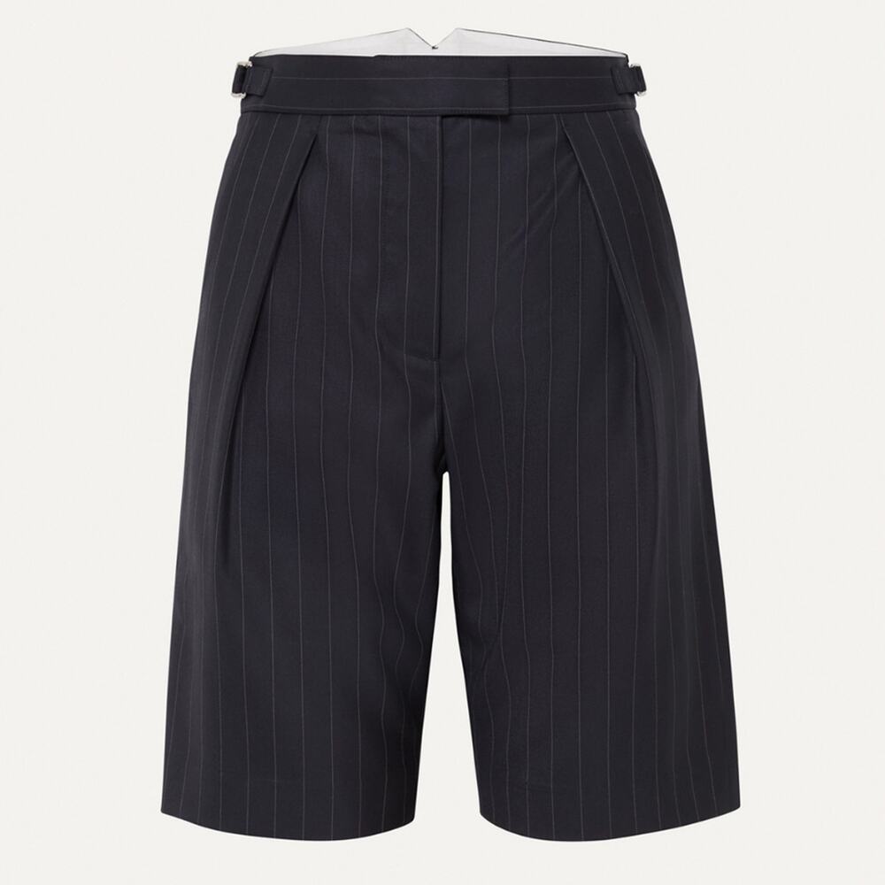 Wright Le Chapelain Pinstriped Wool Bermuda Shorts Charcoal Navy Size 12 - Picture 2 of 8
